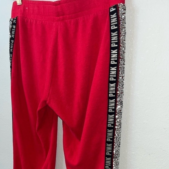 VS PINK Victoria’s Secret Red Bling Silver Sequin Joggers Pants Women’s Small - Picture 13 of 16